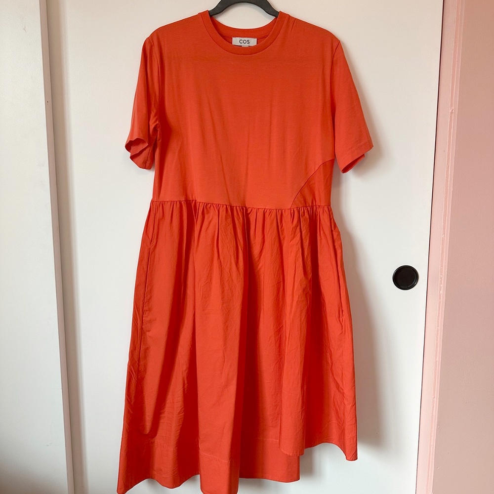 COS Tomato Red Mixed Cotton Dress